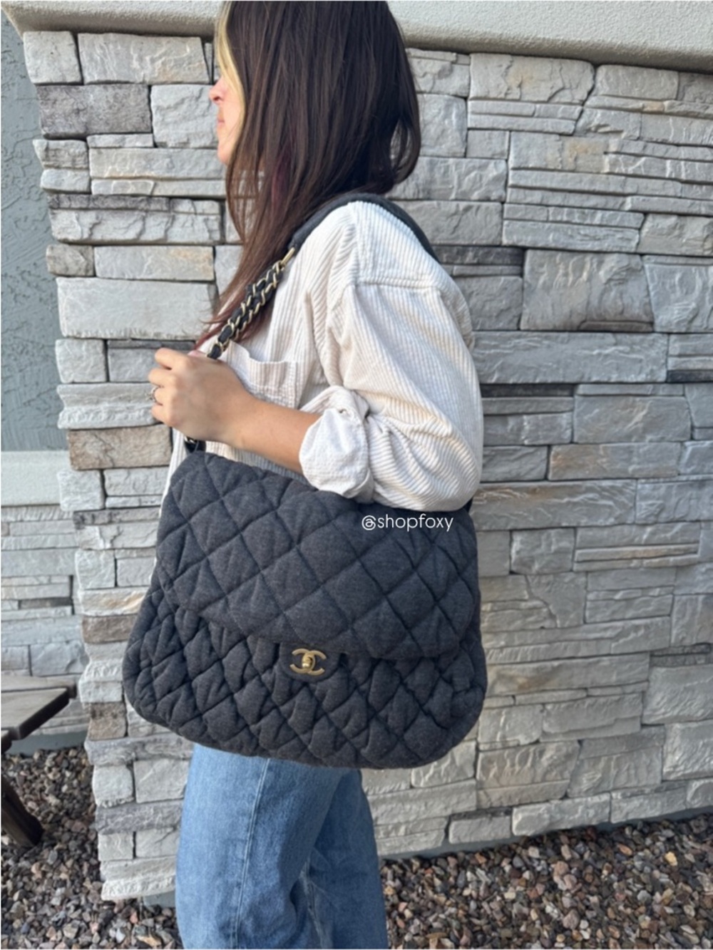 Chanel Maxi Jersey Bubble Single Flap Quilt Shoulder Bag